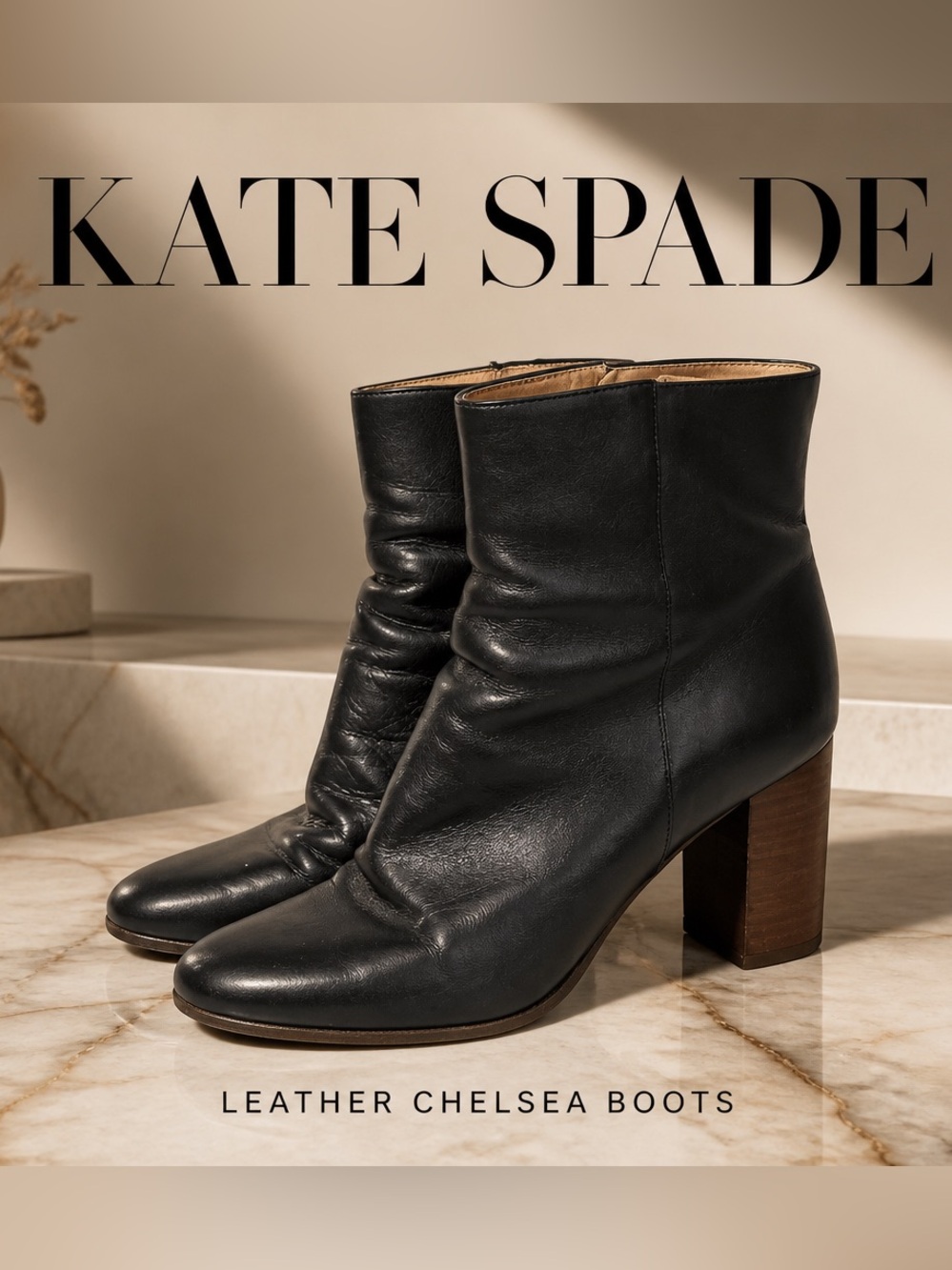 Kate Spade Black Leather Chelsea heeled Ankle Boots size 9